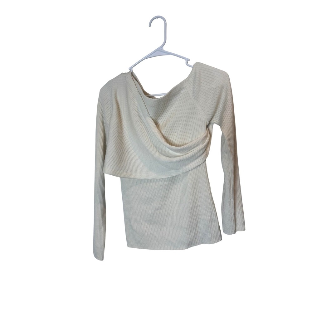 Reformation Sweater Womens Large White Draped Cowl Neck Ribbed Knit‎ Pullover